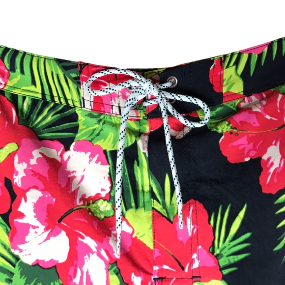 J. Crew Stretch Eco Board Short Swim Hibiscus Print Floral Black Pink Men's 36 - Picture 4 of 12